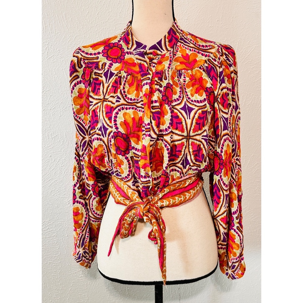 Haute Hippie Multi-Color Loose Fit Style Long Sleeve Top, Med.